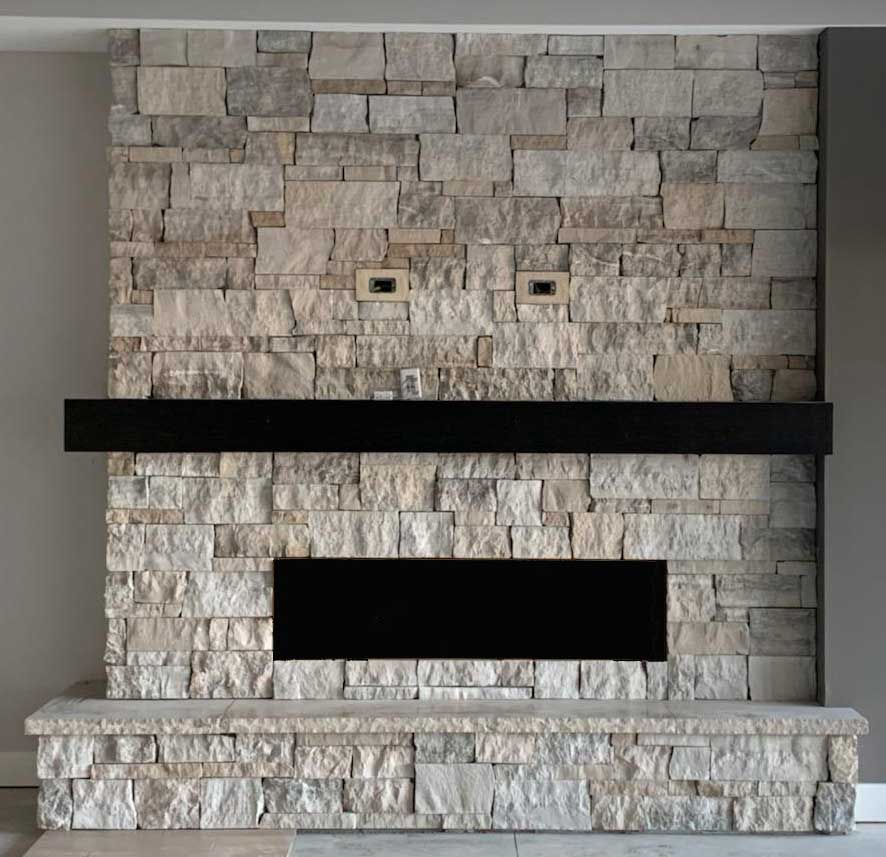 natural stone indoor fireplace
